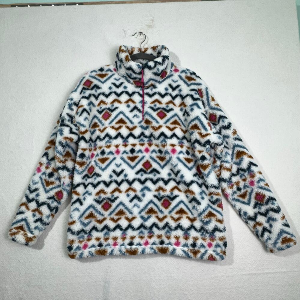Eddie Bauer Aztec Print Soft Plush Fleece Pullover Sweater 1/4 Zip Size Large